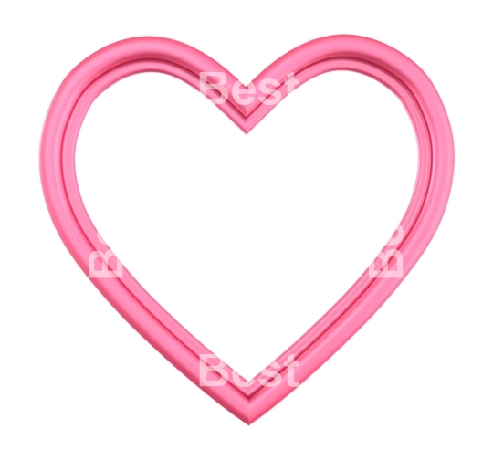 Pink heart picture frame isolated on white.