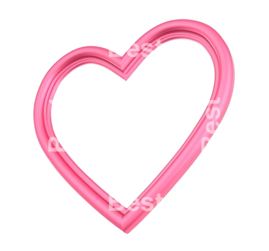 Pink heart picture frame isolated on white.