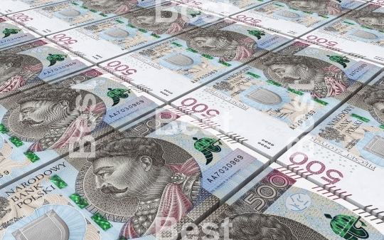 Polish zloty bills stacked background