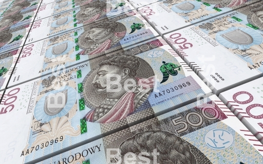 Polish zloty bills stacked background