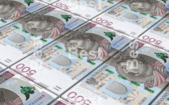 Polish zloty bills stacked background