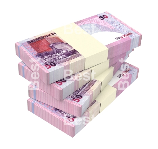 Qatar riyal bills isolated on white background