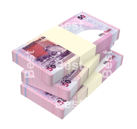 Qatar riyal bills isolated on white background