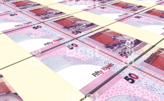 Qatar riyal bills stacks background