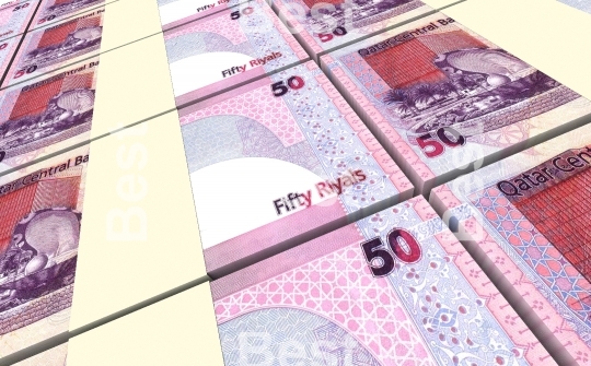 Qatar riyal bills stacks background