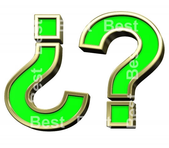 Question mark from light green with gold frame alphabet set