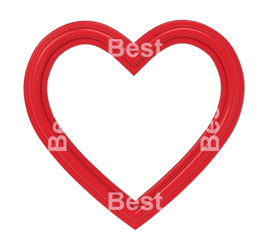 Red heart picture frame isolated on white