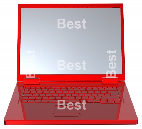 Red laptop isolated on white.