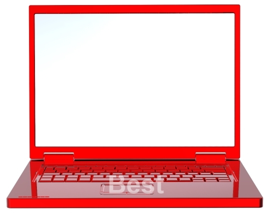 Red laptop isolated on white.