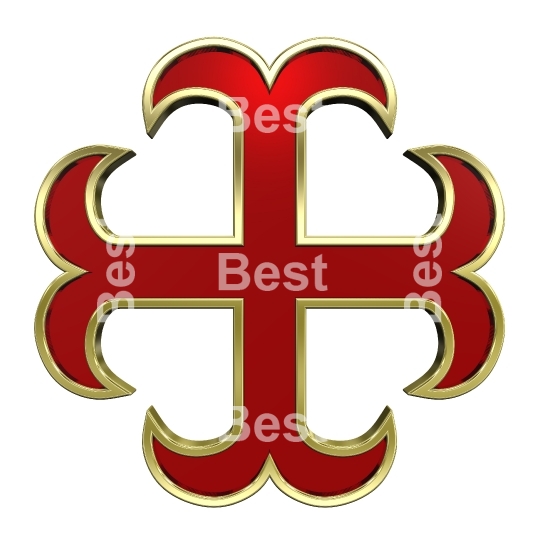 Red with gold frame heraldic cross isolated on white. 