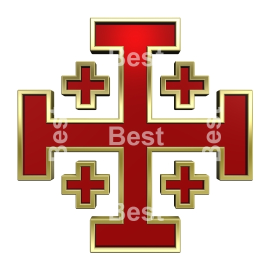 Red with gold frame heraldic cross isolated on white.