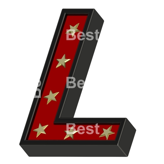 Red-black letter with stars isolated on white.