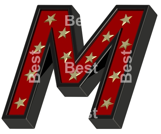 Red-black letter with stars isolated on white.