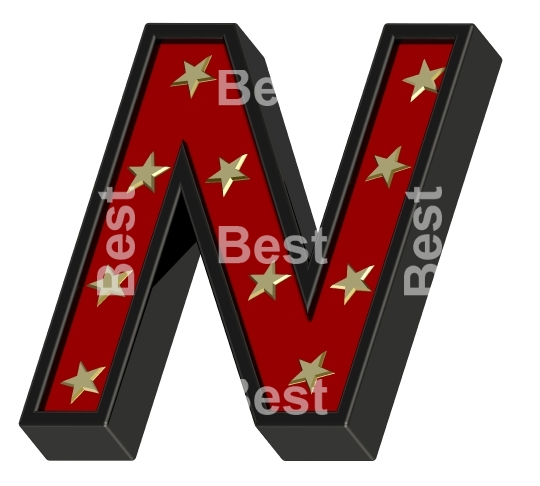 Red-black letter with stars isolated on white.