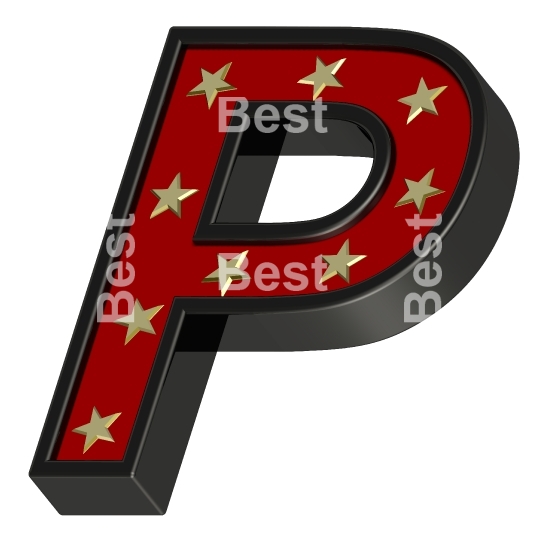 Red-black letter with stars isolated on white.