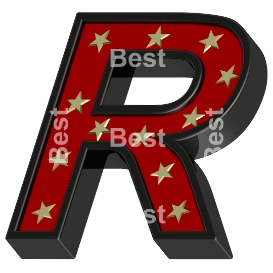 Red-black letter with stars isolated on white.