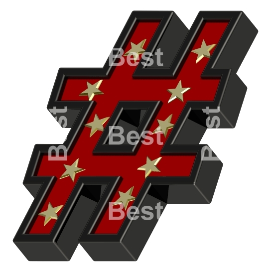 Red-black number mark with stars isolated on white