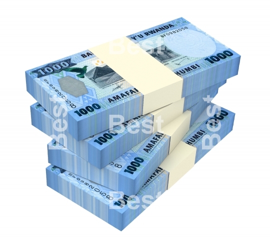 Rwandan francs bills isolated on white background