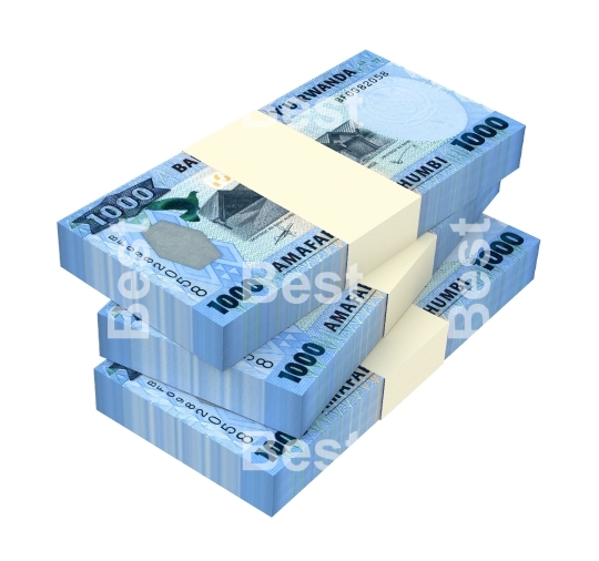 Rwandan francs bills isolated on white background