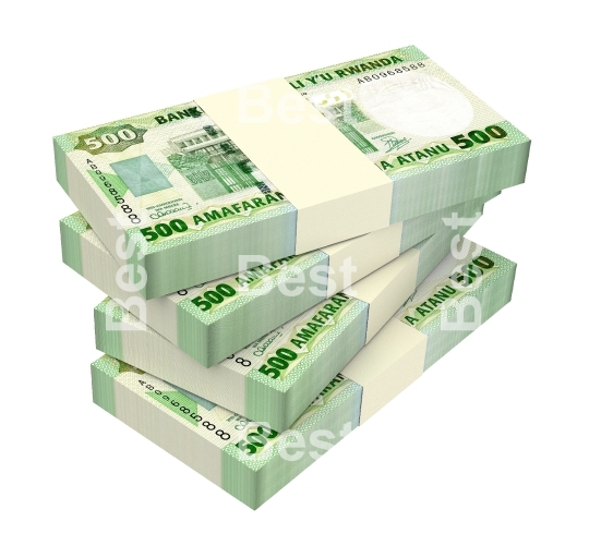 Rwandan francs bills isolated on white background