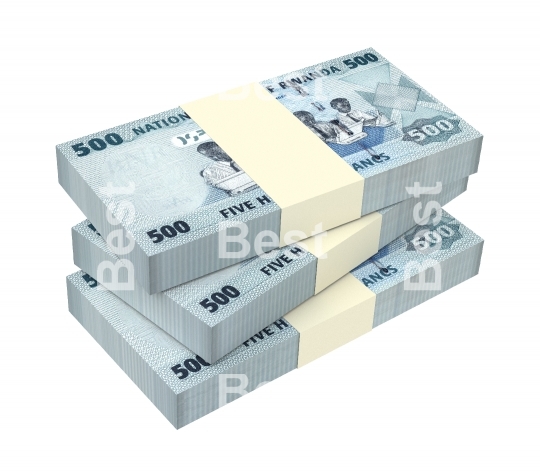 Rwandan francs bills isolated on white background