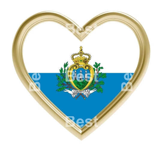 San Marino flag in gold heart isolated on white background