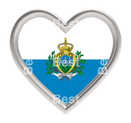 San Marino flag in silver heart isolated on white background