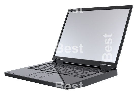 Shiny black laptop isolated on white.