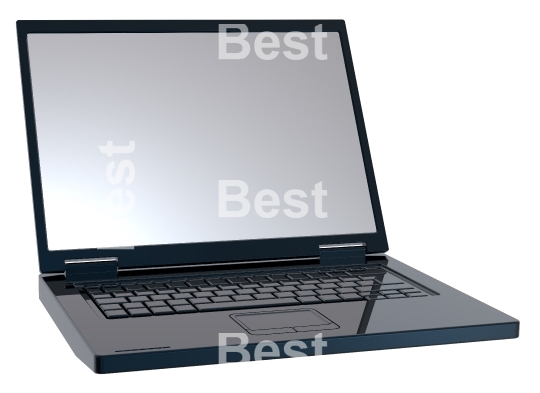 Shiny black laptop isolated on white.