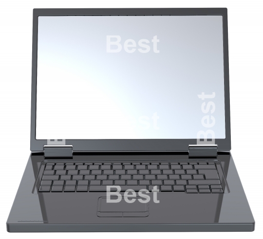 Shiny black laptop isolated on white.