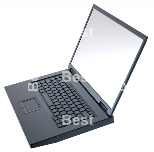 Shiny black laptop isolated on white.