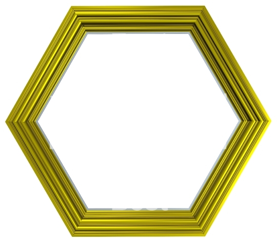 Shiny gold hexagon frame isolated on white background. 