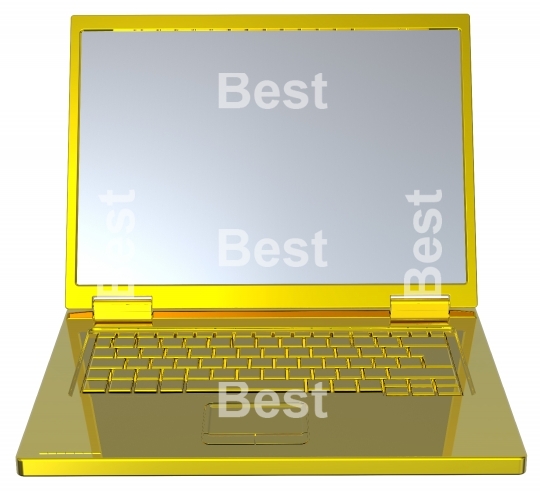 Shiny gold laptop isolated on white.