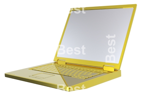 Shiny gold laptop isolated on white.