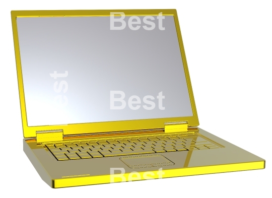 Shiny gold laptop isolated on white.