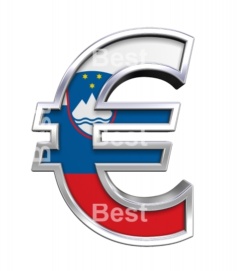 Silver Euro sign with Slovenia flag isolated on white