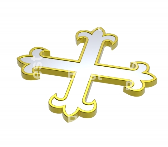 Silver with gold frame heraldic cross isolated on white. 