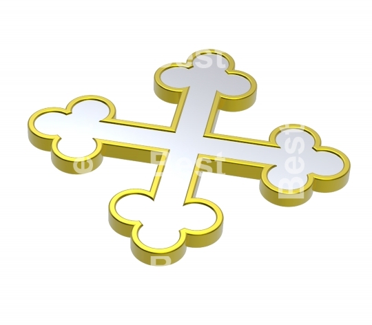 Silver with gold frame heraldic cross isolated on white. 