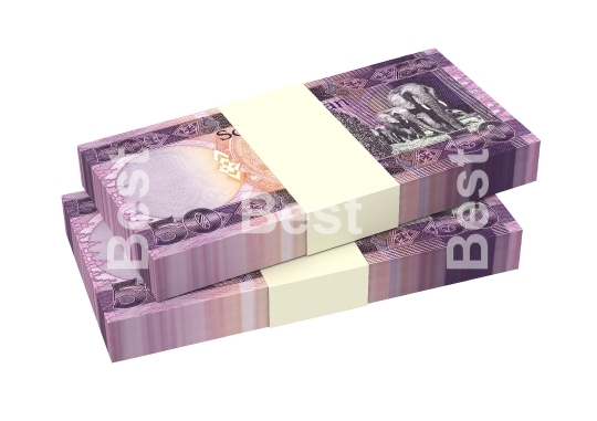 South Sudanese pounds bills isolated on white background