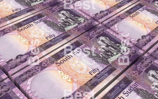 South Sudanese pounds bills isolated on white background