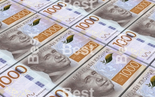 Swedish kronor bills stacks background