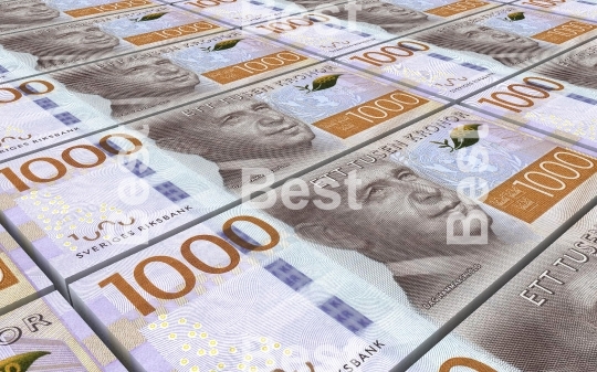 Swedish kronor bills stacks background