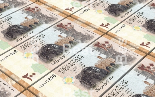 Syrian pounds bills stacks background