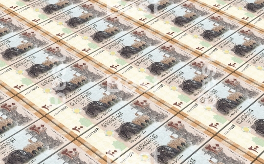 Syrian pounds bills stacks background