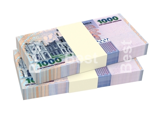 Tanzanian shilling bills isolated on white background