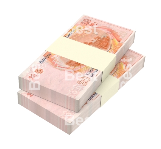 Tunisian dinars bills isolated on white background