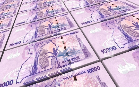 Ugandan shillings bills stacks background