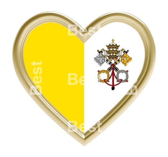 Vatican flag in gold heart isolated on white background