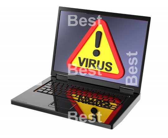 Virus warning sign on laptop screen. 