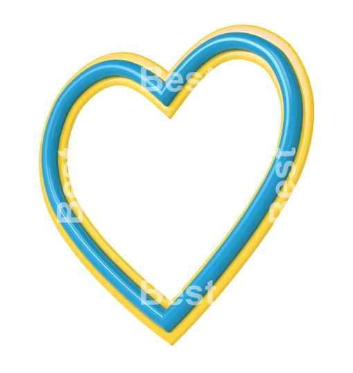 Yellow-blue heart picture frame isolated on white